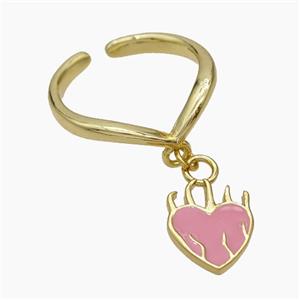 Copper Heart Rings Pink Enamel Gold Plated, approx 10-12mm, 18mm dia [FN50728]