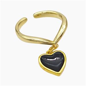 Copper Heart Rings Black Painted Gold Plated, approx 12mm, 18mm dia [FN50731]