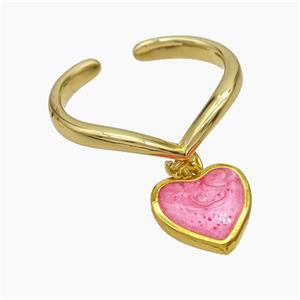 Copper Heart Rings Pink Painted Gold Plated, approx 12mm, 18mm dia [FN50732]