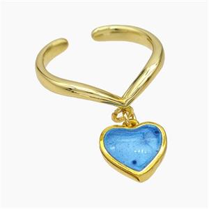 Copper Heart Rings Blue Painted Gold Plated, approx 12mm, 18mm dia [FN50733]