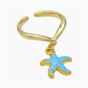 Copper Starfish Rings Blue Enamel Gold Plated, approx 13mm, 18mm dia [FN50735]