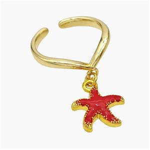 Copper Starfish Rings Red Enamel Gold Plated, approx 13mm, 18mm dia [FN50736]