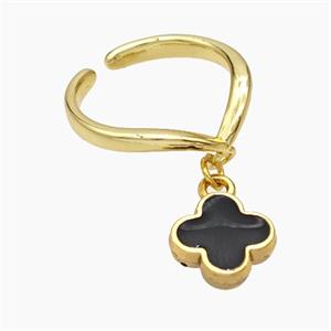 Copper Clover Rings Black Enamel Gold Plated, approx 12mm, 18mm dia [FN50737]