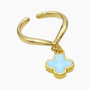 Copper Clover Rings Blue Enamel Gold Plated, approx 12mm, 18mm dia [FN50739]