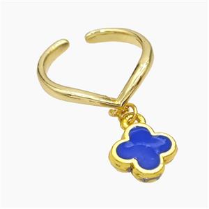 Copper Clover Rings Skyblue Enamel Gold Plated, approx 12mm, 18mm dia [FN50740]