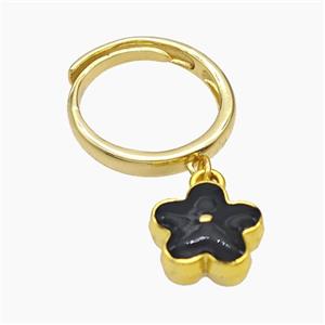Copper Flower Rings Black Enamel Gold Plated, approx 12mm, 18mm dia [FN50742]