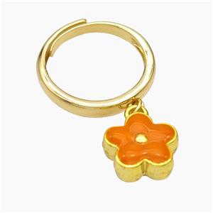 Copper Flower Rings Orange Enamel Gold Plated, approx 12mm, 18mm dia [FN50744]