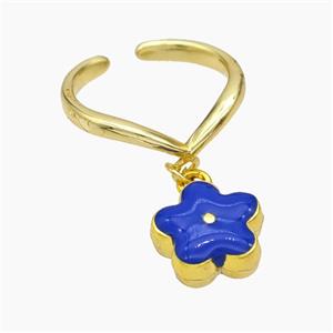 Copper Flower Rings Royalblue Enamel Gold Plated, approx 12mm, 18mm dia [FN50745]