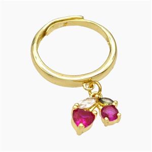 Copper Cherry Rings Pave Zirconia Adjustable Gold Plated, approx 10mm, 18mm dia [FN50747]