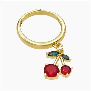 Copper Cherry Rings Pave Zirconia Adjustable Gold Plated, approx 10-13mm, 18mm dia [FN50748]