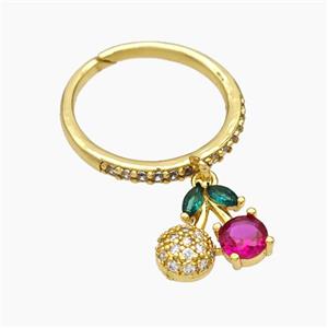 Copper Cherry Rings Pave Zirconia Adjustable Gold Plated, approx 10-12mm, 18mm dia [FN50749]