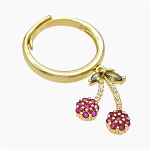 Copper Cherry Rings Pave Zirconia Adjustable Gold Plated, approx 13-17mm, 18mm dia [FN50752]