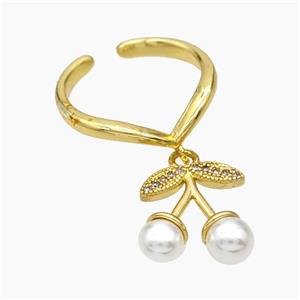 Copper Cherry Rings Pave Pearlized Resin White Gold Plated, approx 15mm, 18mm dia [FN50755]