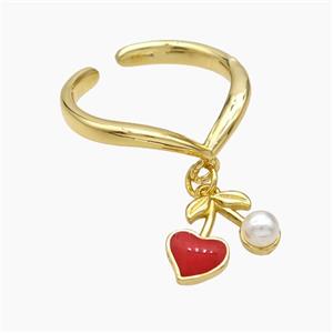 Copper Cherry Rings Red Enamel Gold Plated, approx 10-12mm, 18mm dia [FN50756]