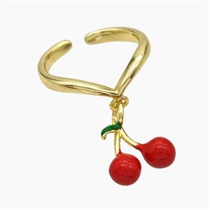 Copper Cherry Rings Red Enamel Gold Plated, approx 10-12mm, 18mm dia [FN50757]