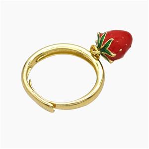Copper Strawberry Rings Red Enamel Adjustable Gold Plated, approx 8-10mm, 18mm dia [FN50759]