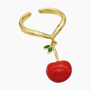 Copper Cherry Rings Red Enamel Gold Plated, approx 11-20mm, 18mm dia [FN50760]