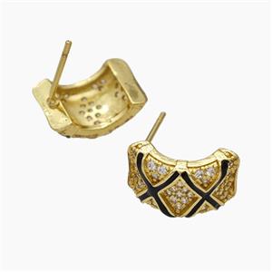 Copper Stud Earrings Pave Zirconia Gold Plated, approx 10-15mm [FN50762]