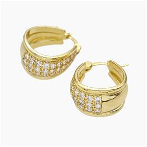 Copper Latchback Earrings Pave Zirconia Gold Plated, approx 12-16mm [FN50764]