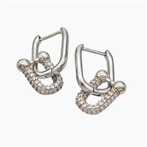 Copper Latchback Earrings Pave Zirconia Horseshoe Platinum Plated, approx 10-14mm, 12-17mm [FN50771]