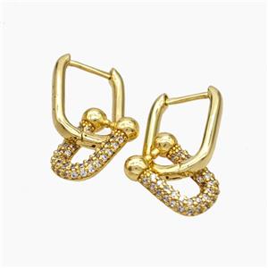 Copper Latchback Earrings Pave Zirconia Horseshoe Gold Plated, approx 10-14mm, 12-17mm [FN50772]