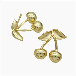 Copper Cherry Stud Earrings Gold Plated, approx 16mm [FN50789]