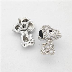 Copper Dog Stud Earrings Pave Zirconia Black Enamel Platinum Plated, approx 9-12mm [FN50796]