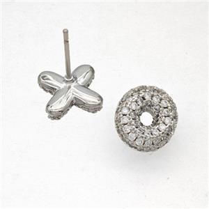 Copper Stud Earrings Pave Zirconia Letter-O Platinum Plated, approx 8-10mm [FN50824]