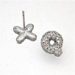 Copper Stud Earrings Pave Zirconia Letter-Q Platinum Plated, approx 8-10mm [FN50826]