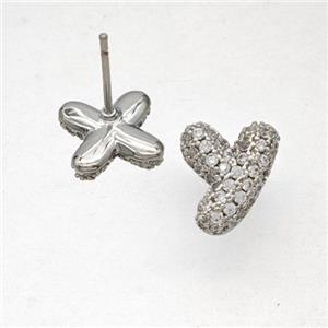 Copper Stud Earrings Pave Zirconia Letter-Y Platinum Plated, approx 8-10mm [FN50834]
