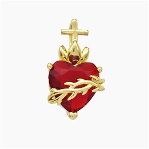 Copper Heart Pendant Pave Crystal Glass Gold Plated, approx 11-20mm [FN50863]