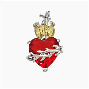 Copper Heart Pendant Pave Crystal Glass Platinum Plated, approx 11-20mm [FN50864]