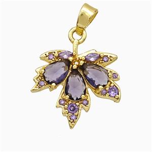 Copper Maple Leaf Pendant Micropave Zirconia Gold Plated, approx 17mm [FN50866]