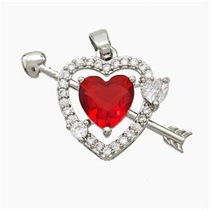 Copper Cupid Arrow Heart Pendant Pave Zirconia Crystal Glass Platinum Plated, approx 15-25mm [FN50871]