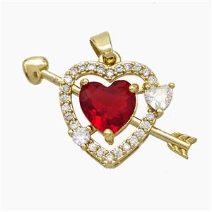 Copper Cupid Arrow Heart Pendant Pave Zirconia Crystal Glass Gold Plated, approx 15-25mm [FN50872]