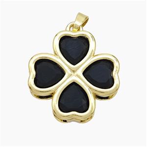 Copper Clover Pendant Pave Black Crystal Glass Heart Gold Plated, approx 21mm [FN50873]