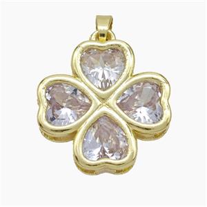 Copper Clover Pendant Pave Clear Crystal Glass Heart Gold Plated, approx 21mm [FN50874]
