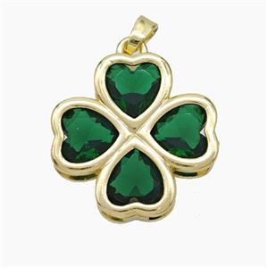 Copper Clover Pendant Pave Green Crystal Glass Heart Gold Plated, approx 21mm [FN50877]