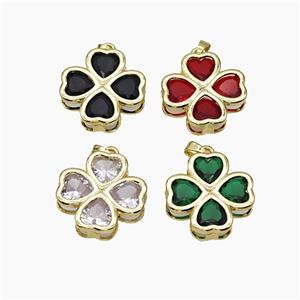 Copper Clover Pendant Pave Crystal Glass Heart Gold Plated Mixed, approx 21mm [FN50878]