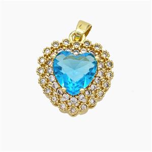 Copper Heart Pendant Micropave Zirconia Blue Crystal Glass Gold Plated, approx 14mm [FN50885]