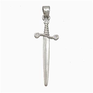 Copper Sword Pendant Pave Zirconia Platinum Plated, approx 10-28mm [FN50888]