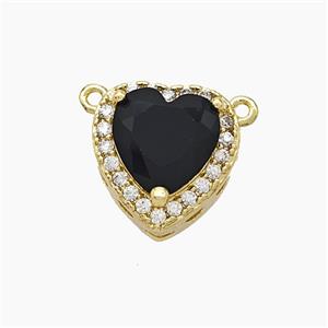 Copper Heart Pendant Micropave Zirconia Black Crystal Glass 2loops Gold Plated, approx 14mm [FN50890]