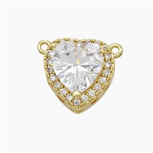 Copper Heart Pendant Micropave Zirconia Clear Crystal Glass 2loops Gold Plated, approx 14mm [FN50891]