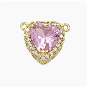 Copper Heart Pendant Micropave Zirconia Pink Crystal Glass 2loops Gold Plated, approx 14mm [FN50892]