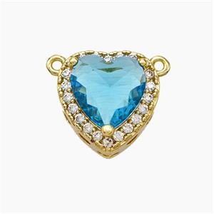 Copper Heart Pendant Micropave Zirconia Blue Crystal Glass 2loops Gold Plated, approx 14mm [FN50893]