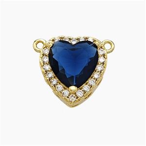 Copper Heart Pendant Micropave Zirconia Deepblue Crystal Glass 2loops Gold Plated, approx 14mm [FN50894]