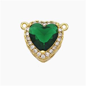 Copper Heart Pendant Micropave Zirconia Green Crystal Glass 2loops Gold Plated, approx 14mm [FN50895]
