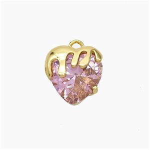Copper Heart Pendant Pave Pink Crystal Glass Gold Plated, approx 10mm [FN50911]