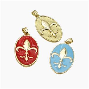 Copper Oval Pendant Fleur De Lis Enamel Gold Plated Mixed, approx 16-24mm [FN50922]