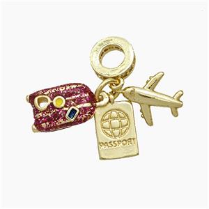Copper Airplane Travel Box Passport Pendant Painted Gold Plated, approx 7-12mm, 8mm dia [FN50926]